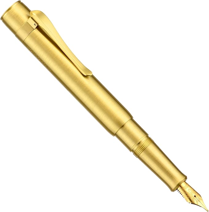 HONG DIAN M2 Mini Brass Fountain Pen with Extra Fine Soft Golden Nib, Sleek Shape Short Pocket Travel Pen (Glossy Brass)