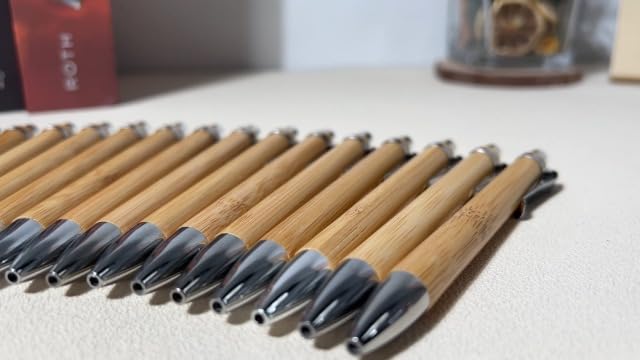 SATINIOR 200 Pcs Bamboo Ballpoint Pen Bulk Wooden Retractable Ballpoint Pen Engraving Bamboo Black Ink 1mm Pens Wood Pens for Employee Writing Signature Journaling Home Office School Graduation Gifts