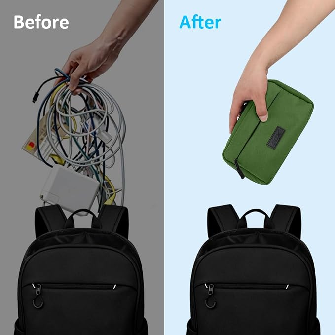 GOX Cable Organizer Travel Case, Water Resistant Electronic Accessories Pouch, All-in-One Versatile Tech Storage Bag for Charger, Cord, Phone, Hard Drive & Power Bank (Green)