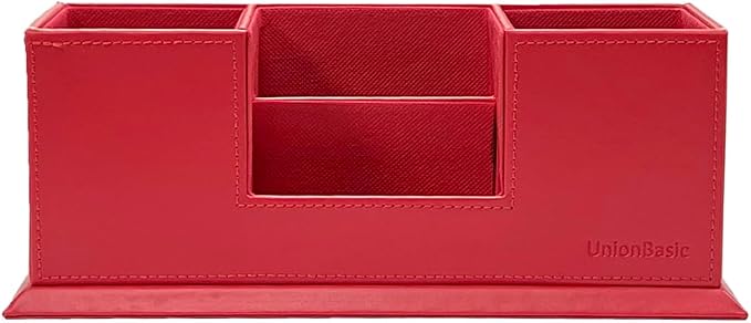 UnionBasic Desk Organizer, Desktop Caddy Leather Multi-compartment Pen Holder Office Stationer Organizer, Red