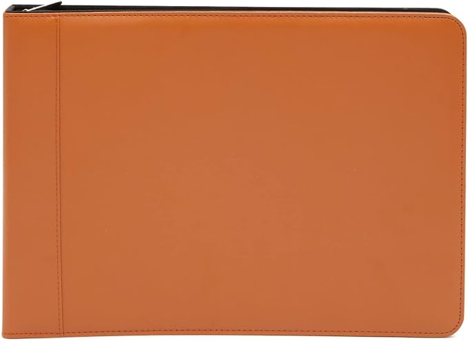 7-Ring Business Check Binder with Zipper for Checkbooks Organization, Brown Zippered Portfolio Organizer, Professional PU Leather Folder Holder for Documents, Cards (15 x 11 x 0.01 inches)