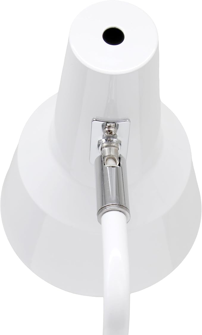 Simple Designs LD1072-WHT 15.2" Sleek Essentials Metal Cone Shade Desk Lamp with Adjustable Shade and Dual USB Ports, for Office, Desk, Nightstand, Dorm, White