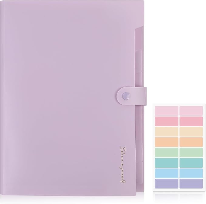 SKYDUE Expanding File Folder, Accordion File Organizer with 8 Pocket, Expandable Document Paper Receipt Holder for School Office Hospital, Letter/A4 Size Purple