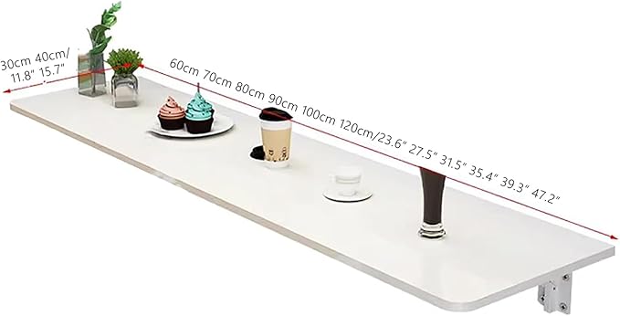 Wall Mounted Folding bar Table,Wooden Wall Dining Table,Narrow Long Floating Desk,Hanging Desk Workbench for Kitchen Laundry Office(43.3x11.8inch, Black)