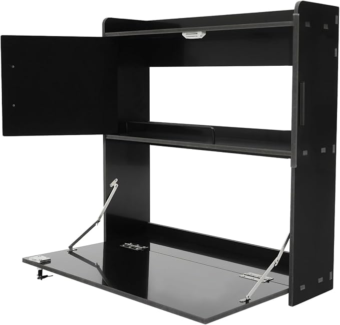 Wall-Mounted Desk Cabinet, 2-Tier Wall-Mounted Folding Table Cabinet, 22.83 * 7.87 * 23.62in Multifunctional Fold-Down Laptop Table with Lockable Storage (Black)