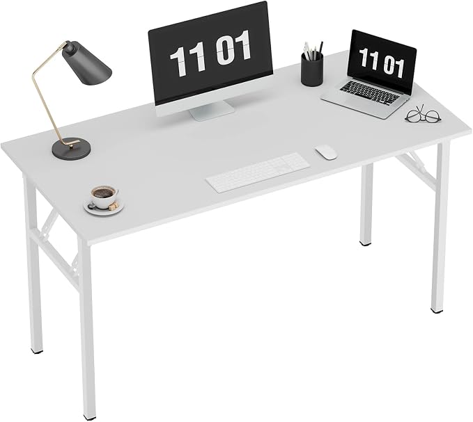 sogesfurniture Modern Foldable Computer Desk 47 inches, No Assembly Sturdy Laptop Workstation for Home Office, Portable Folding Study Table Writing Gaming Desk for Small Spaces, White