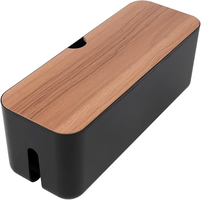 Cable Management Box - Wooden Style Large Cord Organizer Box to Hide Wires & Power Strips | Desk Computer Cable Organizer Box | Safe ABS Materia for Home & Office (Black)