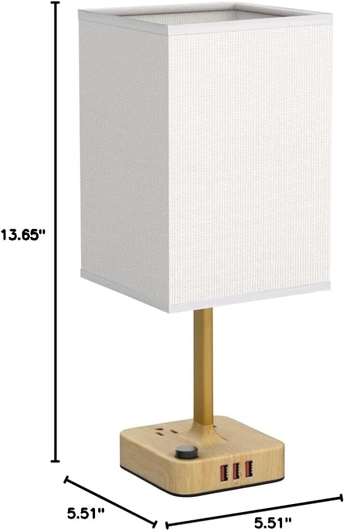 cozoo USB Bedside Table Desk Lamp with 2 USB Charging Ports and 2 AC Outlets,Dimmable Nightstand Lamp with Charger Base White Fabric Shade, LED Light Lamp for Bedroom/Nightstand/Living Room