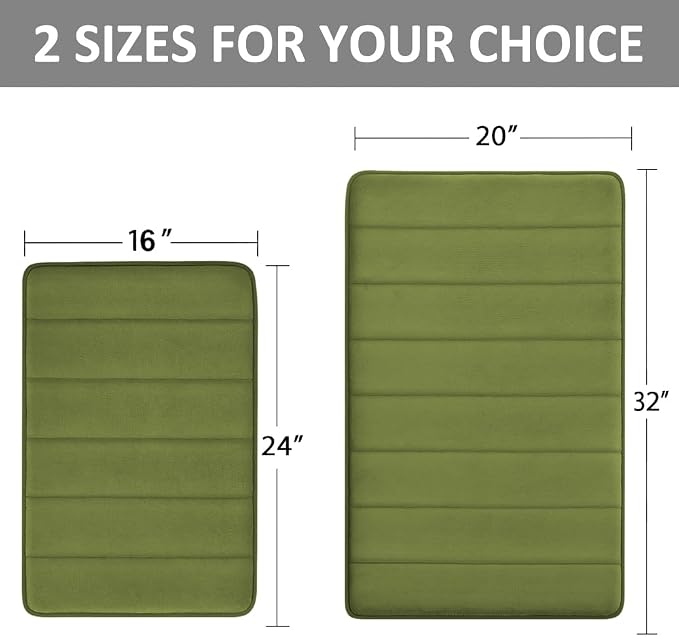 RUN HELIX Bathroom Rugs Set 2 Piece Memory Foam Bath Non-Slip Bath Mat,Washable Room Mats,Absorbent Shaggy Rugs Super Soft Kitchen Mats, Batroom Carpets for Bathroom,Tub,Shower Home Decor(Green)