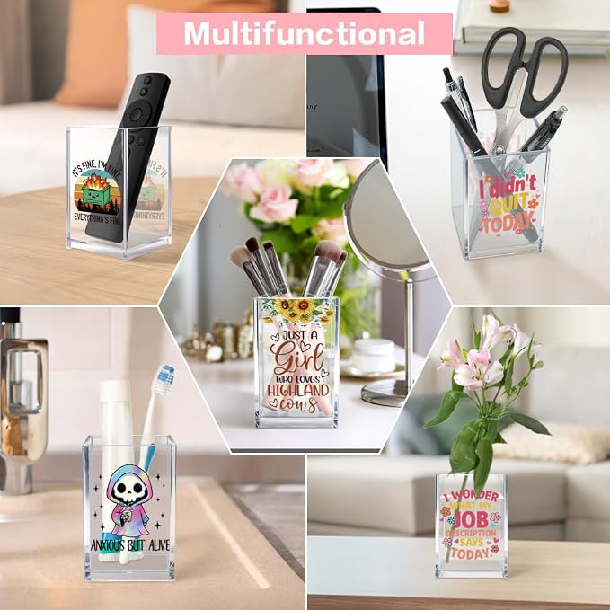 Just One More Chapter Acrylic Pen Holder Cup Set 2, Funny Skull Pencil Holder Desk Organizer, Skull Office Desk Accessories, Sarcastic Book Lover Gifts for Women Men Bookworms Coworkers Teachers
