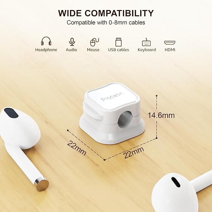 12 Pack Magnetic Cable Clip Organizer Cord Holder, Picozon Adhesive Cable Management, Wire Phone USB Charger Cable Holder, Keeper Organizer for Office Home Desktop Table - White