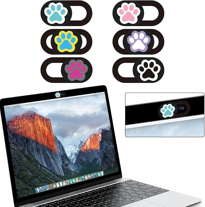 6Pcs 6 Styles Paw Print Cute Laptop Camera Cover 0.04 Inch Privacy Guard Accessories, Webcam Cover Slide Ultra Thin Protector Blocker for Desktop Computer Tablet Notebook Mini PC Office Use