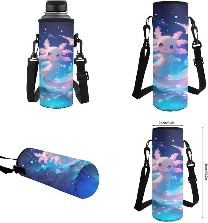 WELLFLYHOM Little Kid Axolotl 4 PCS Backpack Set for Girls Back to School Supplies, Blue 17 Inch Starry Night Elementary School Backpack with Lunch Box for Age 6-8, Mochilas Escolares Para Niñas