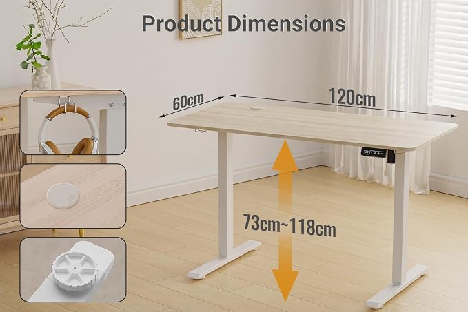 Standing Desk Height Adjustable Electric Desk 47.2 x 23.6 Inches Sit Stand Desk, Computer Home Office Desk Memory Preset with Two-Piece Desktop (Natural Maple Look)