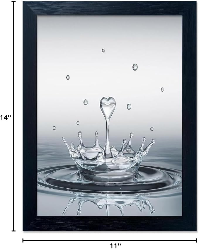 Bathroom Pictures Wall Decor, Guest Bathroom Decor Wall Painting, Heart Water Drop Splash Modern Canvas Pictures Print, Black Framed Artwork