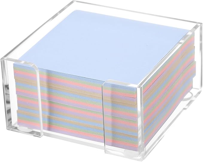 Acrylic Sticky Note Holder, 3x3 Crystal Clear Notepad Holder with Anti-Slip Base Sticky Note Dispenser for Office Desk, Home Organizer