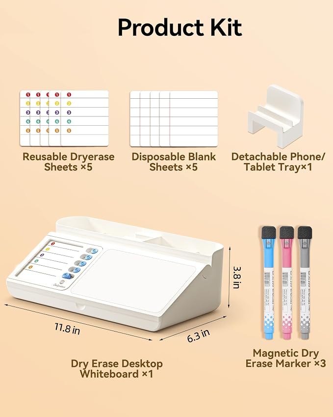Desktop Whiteboard with Storage, White Dry Erase Board with Drawer & Phone Tray, Desk Board with Marker Holder, Memo Notepad to Do List for Home Office School Supplies - Green