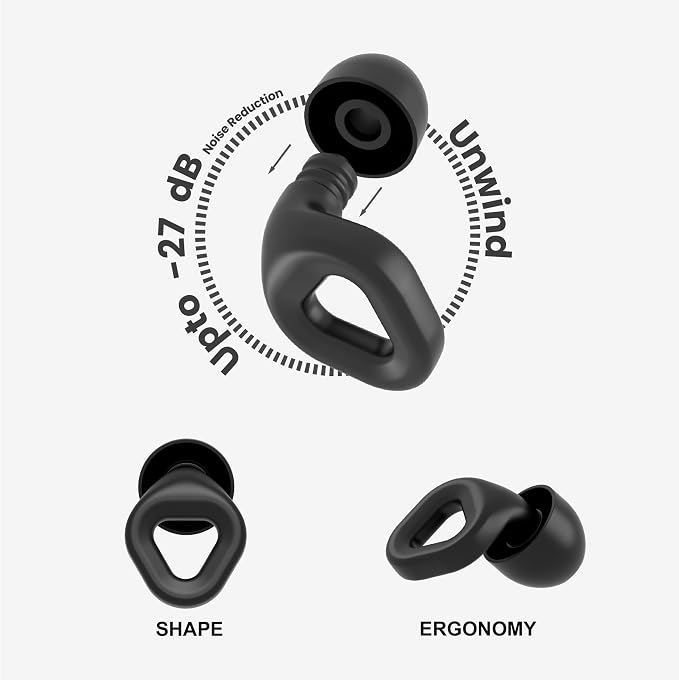 Zenz Unwind Ear Plugs for Sleeping Noise Reduction - Comfy Reusable Soft Silicone Earplugs for Focus, Study, Work - 8 Pair Eartips in XS/S/M/L - 27dB Hearing Protection with Storage Case - Onyx Black