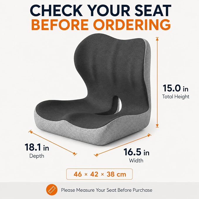 Ergonomic Memory Foam Seat Cushion for Tailbone Pain Relief, Suitable for Office Home Chair, Car and Wheelchair (Black(Oversized))