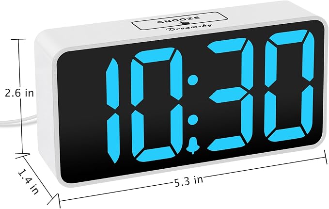 DreamSky Small Digital Alarm Clock for Bedroom with Large Big Numbers | Electric Bedside Desk Clock with USB Charging Port, Brightness Dimmer, Adjustable Alarm Volume, USB-C Adapter Powered