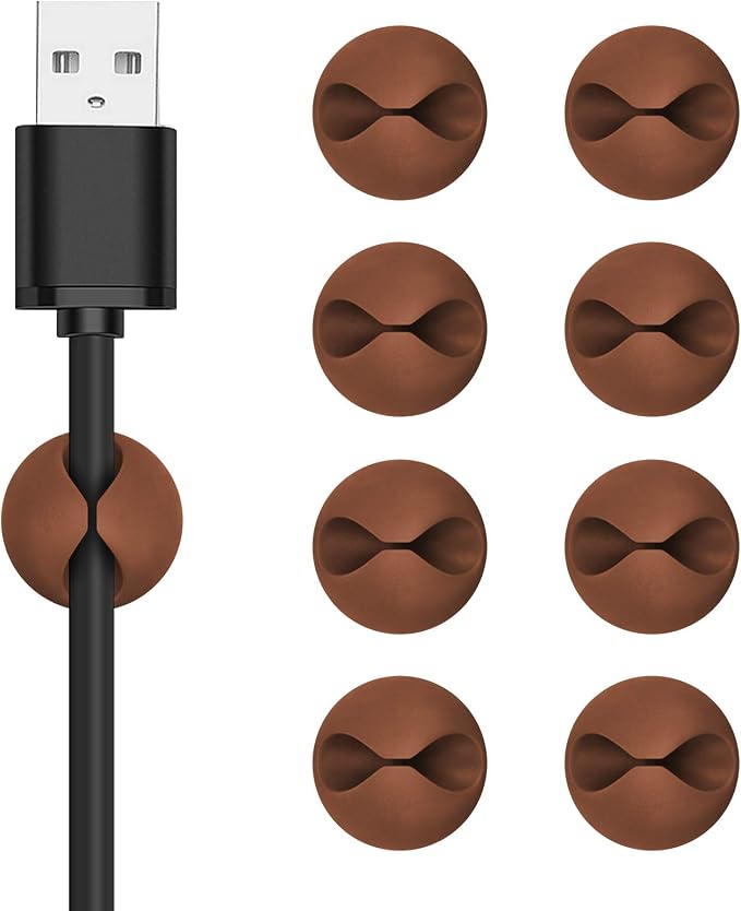 8 Pack Adhesive Cable Clips Cord Organizer for Desk, Coffee | Self-Adhesive, Cord Organizer Management for Desk, Suitable for Computer, Charging, Electrical and Mouse Wires, Easy to Use