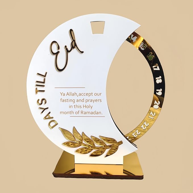 Ramadan Countdown Calendar - Elegant Acrylic Circle with 30 Day Flips, Eid Mubarak Home Table Decor, Islamic Festival Gift & Celebration Reminder for Family (Countdown Calendar-White)