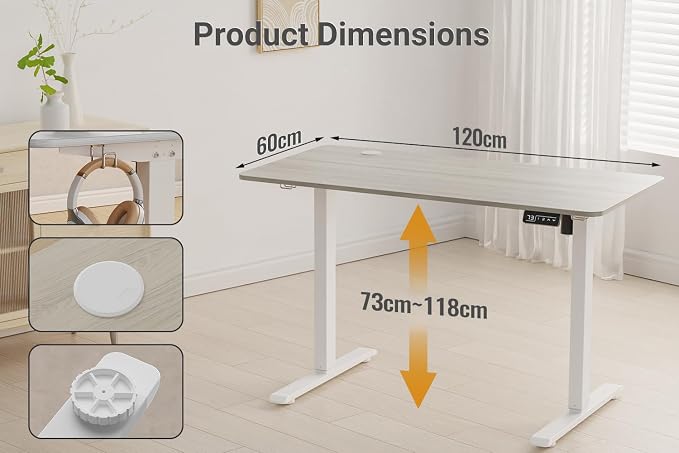 Standing Desk Height Adjustable Electric Desk 47.2 x 23.6 Inches Sit Stand Desk, Computer Home Office Desk Memory Preset with Two-Piece Desktop (Grey Oak Look)