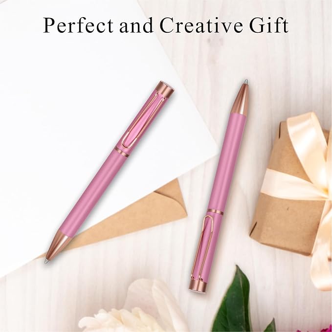 Cambond Ballpoint Pens Black Pen - Bulk Metal Twist Pen, 1.0 mm Medium Point Nice Pens for Journaling Gift Business Men Police Flight Attendants, 3 Pens with 3 Refills (Rose Gold)