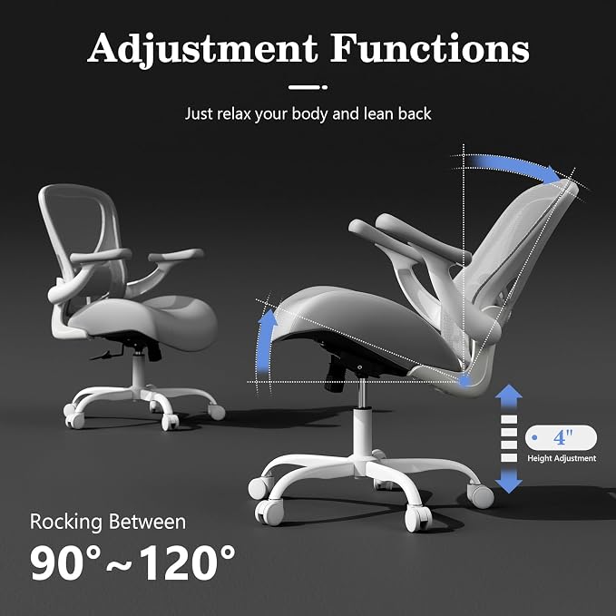 GYI Ergonomic Office Chair with Memory Foam Cushion, Big and Tall Office Chair, 4.7" Thickened Seat Heavy Duty Desk Chair with Technical Mesh Back, 3D Flip-up Arms, Wheels for Heavy People, Grey