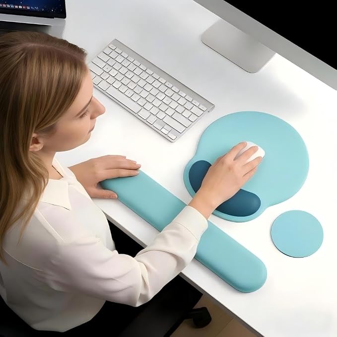Mouse Pad with Keyboard Wrist Rest,Ergonomic Mouse Pad Wrist Support PU Base with Coaster,Mousepad with Nonslip Base for Computer Laptop Keyboard Home&Office