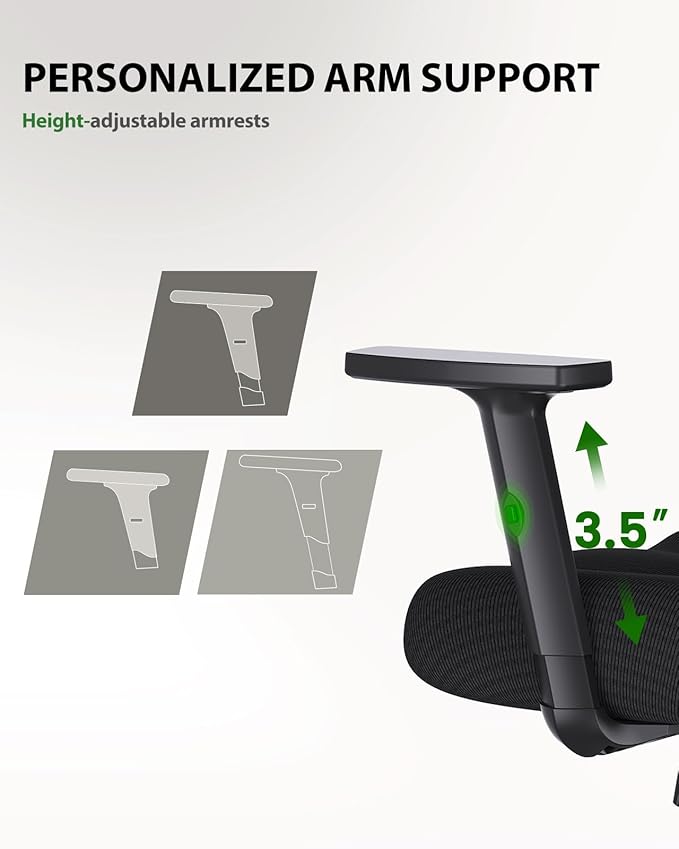 Marsail Ergonomic Office Chair Ergonomic Gaming Chair with Lumbar Support, 2D Headrest, Adjustable Armrests, Contoured Seat Cushion, Desk Chair with Wheels for Home and Office (Dark)