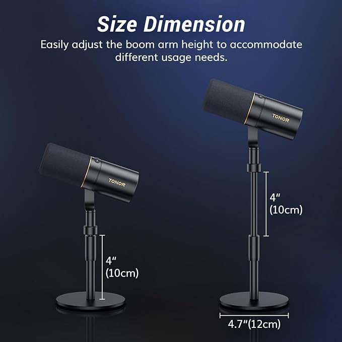 TONOR Dynamic Podcast Microphone, XLR/USB Mic for Recording, Streaming, XLR Cardioid Studio Mic with Quick Mute, 3.5mm Jack, Volume Control, 200 cm/78inch Cable, with Desktop Stand, Black, TD520