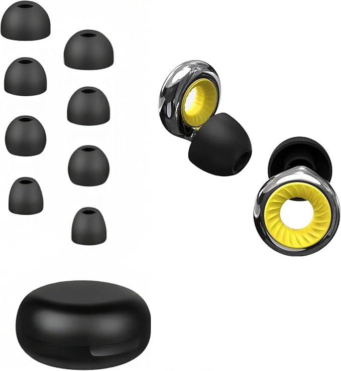 Ear Plugs for Sleeping Noise Cancelling, 32dB Ear Plugs for Noise Reduction, Ultra-Comfy Ear Plug for Concerts, Snoring, Deep Focus, Soft Silicone Ear Plug with 8 Ear Tips and Carry Case Black-Yellow