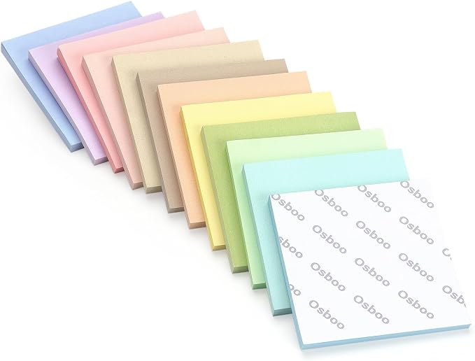 Osboo Sticky Notes 3x3 Inch, 12 Pack, 12 Pastel Multi Colors Note Pads, 50 Sheets/Pad, Perfect for Office, School, and Home Organization