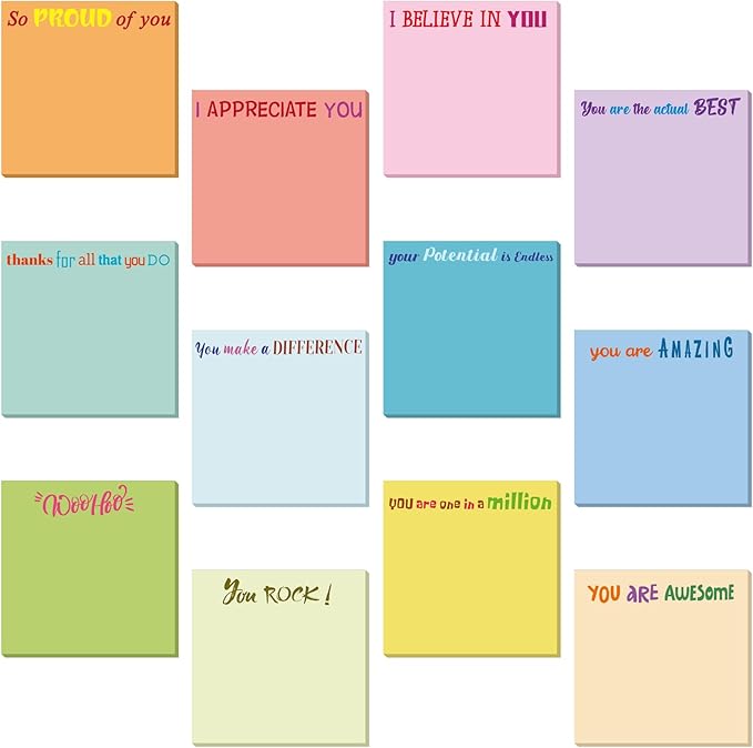 Yinder 24 Pcs Inspirational Sticky Notes Thank You Gift Motivational Sticky Note Pad Employee Appreciation Gift Bulk for Staff Coworker Teacher Nurse Office Groups 3 x 3'' (Thank You,Elegant Color)
