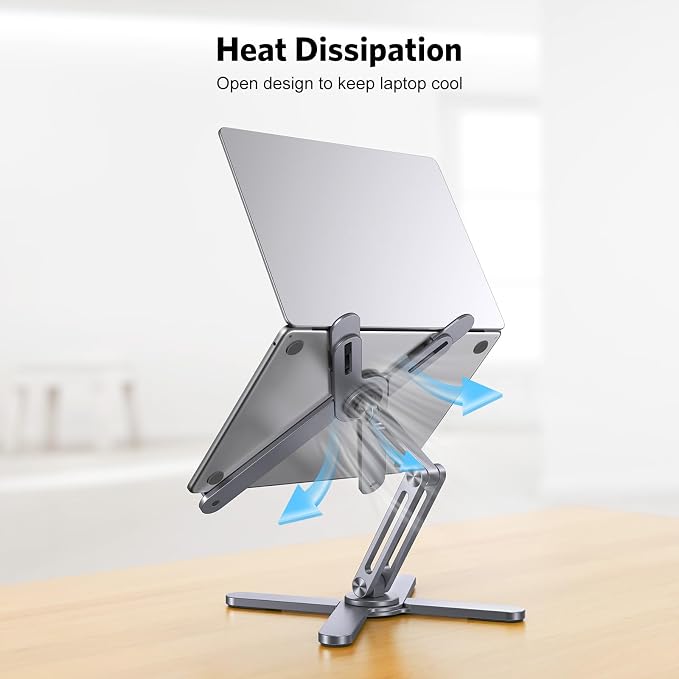 OMOTON 360° Rotating Laptop Stand Riser for Desk, Ergonomic Foldable Computer Stand Adjustable Height Angles for Collaborative Work, Easy Storage Fit Macbooks,All Laptops up to 16 inches, Space Grey