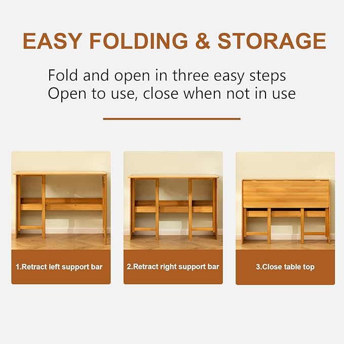 41" Bamboo Folding Desk with Bookshelf, Folding Bamboo Desk for Small Spaces, Computer Table Space Saving, Wooden Desks for Home Bedroom Study Office Bamboos Writing Desks, Primary