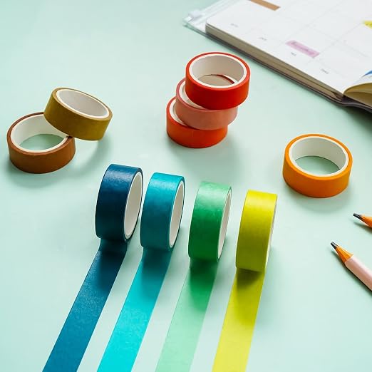 emmoolife 60 Rolls Washi Tape Set 15mm Wide Rainbow Colored Painters Masking Tape Supplies Writable Cute Colorful Decorative Craft Tape for Scrapbook DIY, Planner, Arts, Labeling and Color-Coding