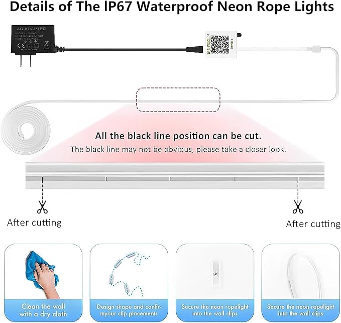 SILFU Neon Rope Lights, 100FT RGB LED Strip Lights, Waterproof IP67 LED Lights for Bedroom, DIY Design, Music Sync, 44 Key Remote Control, Multiple Modes for Bedroom, Holiday Decoration,(2 x 50ft)