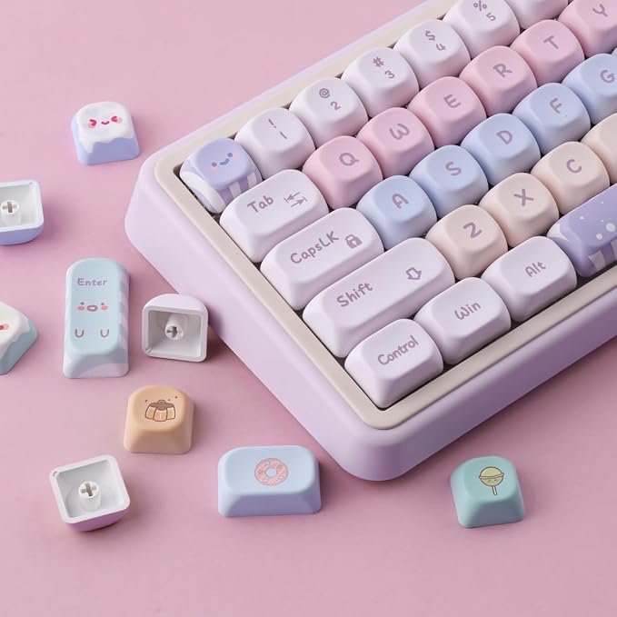 Tsungup PBT MOA Keycaps,Purple Cute Candy Custom Keycaps 60 65 75 Percent | 135 Keys Dye-Sub Key Caps Keyboard Keycap Set for ANSI Layout,MX Swithes Mechanical Keyboard