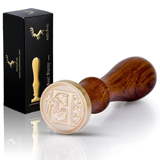 Medieval Initial Alphabet Wax Seal Stamp, Brass Head Wooden Handle, for Thanksgiving Card/Envelope/Gift Wrap/Wedding Engagement Party Invitation - Letter E
