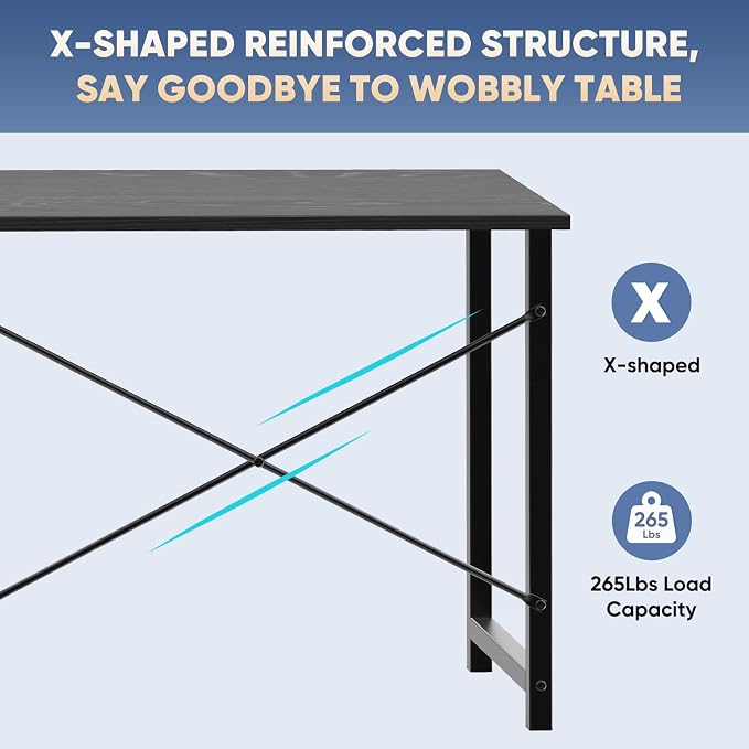 DUMOS 47 Inch Computer Desk for Home Office, Modern Writing Study Table Simple Modern Style for Bedroom Small Space, Large Work Desks with X-Shaped Reinforcement, Wood Brown
