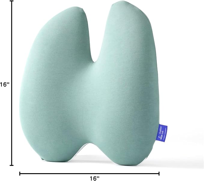 C CUSHION LAB Extra Dense Lumbar Pillow - Patented Ergonomic Multi-Region Firm Back Support for Lower Back Pain Relief - Lumbar Support Cushion with Strap for Office Chair, Car, Sofa - Wellness Green