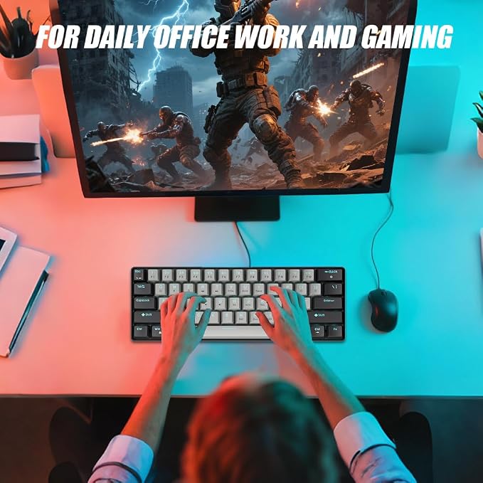 abucow 60% Mechanical Gaming Keyboard Blue Switch Wired Compact Keyboard Anti-Ghosting No-Conflict 61 Swappable keycaps Ergonomic Design for Windows/Mac (Gray-Black)