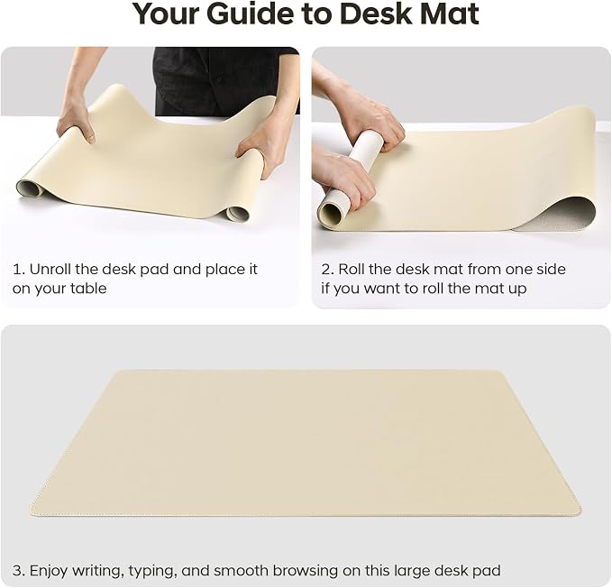 Leather Desk Pad Protector, Office Desk Mat, Large Mouse Pad, Non-Slip PU Leather Desk Blotter, Waterproof Computer Desk Writing Pad for Office and Home (Beige, 23.6" x 13.7")