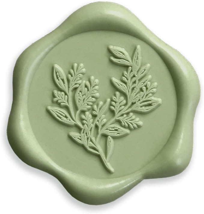 UNIQOOO Wax Seal Stickers - Eucalyptus Wedding Invitation Envelope Seal Stickers, 100 Pcs Self- Adhesive Sage Green Stickers, Perfect for Invitation, Christmas, Gift Wrapping, Party