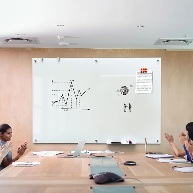 MaxGear Large Magnetic Glass Whiteboard 72x48 Frameless Wall Mounted | Tempered Glass, Scratch Resistant, Stain Resistant, Ghost Free, Easy Erase, Smooth Writing, High Clarity, Frameless