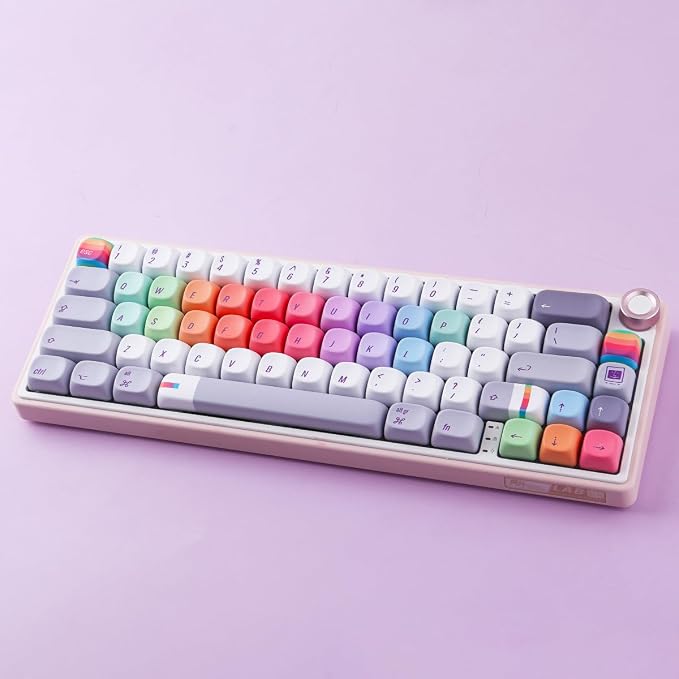 Tsungup MOA Profile Keycaps,131 Keys Gray Rainbow Candy Custom Keycaps,PBT Cute Dye Sub Key Caps Keyboard Keycap Set for MX Switches Mechanical