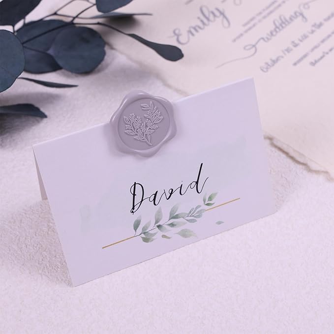 UNIQOOO Wax Seal Stickers - Eucalyptus Wedding Invitation Envelope Seal Stickers, 50 Pcs Self- Adhesive Mauve Stickers, Perfect for Invitation, Christmas, Gift Wrapping, Party