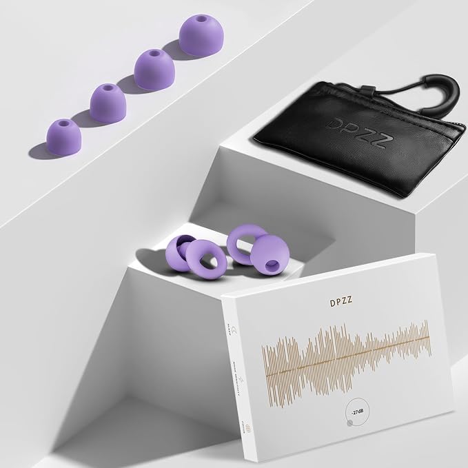 Noise Canceling Earplugs for Sleep and Concentration– New Flexible Earplugs for Better Attenuation–2 Pair Reusable –Deal for Side Sleepers &Noise Sensitive Person – 27dB Noise Cancellation–Purple